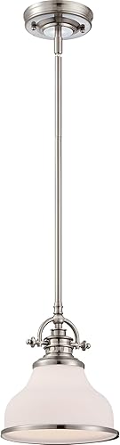 Miniatura 8 de Quoizel Grant Mini - Lámpara colgante de cristal grabado con ópalo de níquel cepillado de 8 pulgadas, lámpara de techo colgante para isla de cocina,