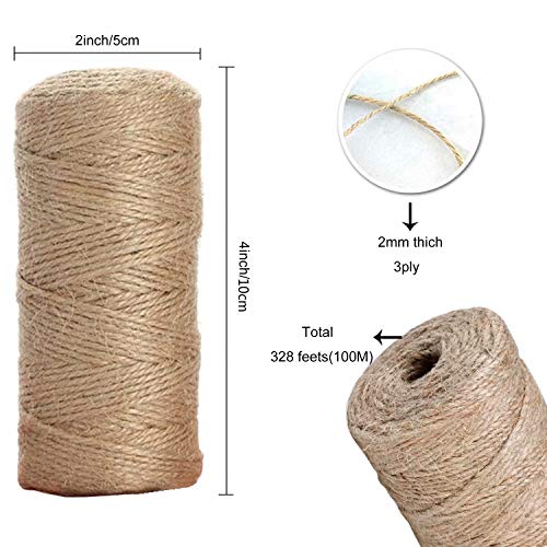 Wodtrue 3 Ply 2Mm Thick 328 Feet Natural Jute Twine 2 Pack,Christmas Twine,Best Arts Crafts Gift Twine Durable Packing String For Weddings,Gift Wrapping, Gardening,Diy Crafts, Decoration. #TOP1