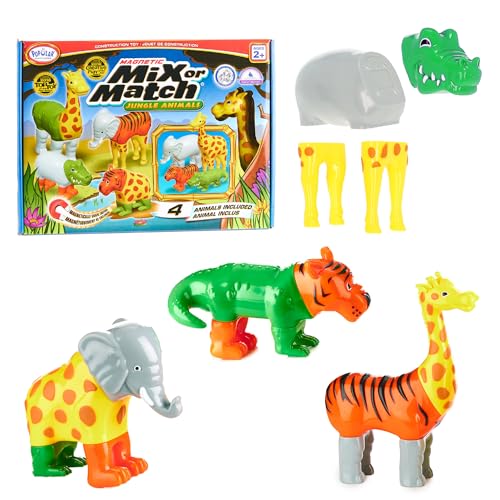 POPULAR PLAYTHINGS Magnetic Animals for Toddlers 1-3, Mix or Match Animal Toys, Set of 4 Gift for Kids - Jungle Animals