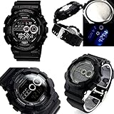 マッドブラック ミリタリー 警察官 自衛隊 公務員 G-SHOCK 20気圧防水 高輝度LED プラベルトウォッチ メンズ向（GD-100-1B GD100BW-1） (GD-100-1B（ブラック）)