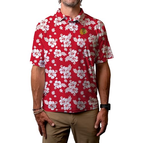 Chicago Blackhawks NHL Officially Licensed Short Sleeve Performance Polo Floral, Large