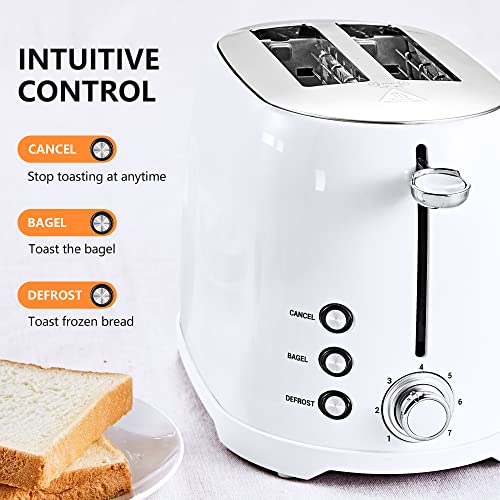 Redmond Toaster 2 Slice, Stainless Steel Toaster With 1.5”Wide Slots, Retro Toaster 2 Slice With Cancel, Bagel, Deforst Functions, 7 Browning Levels, Removable Crumb Tray, White #TOP3