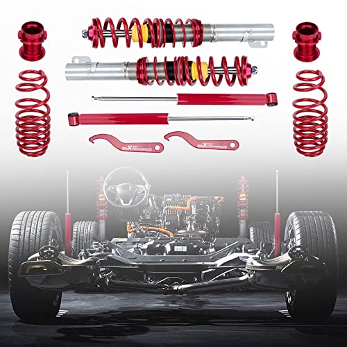 Maxpeedingrods Coilovers Adjustable Height For Vw Golf Iv/New Beetle For Seat Leon 1996-2010, Spring Shock Absorber Suspension Coil Struts, Amortiguador With Twin-Tube Structure Red #TOP6