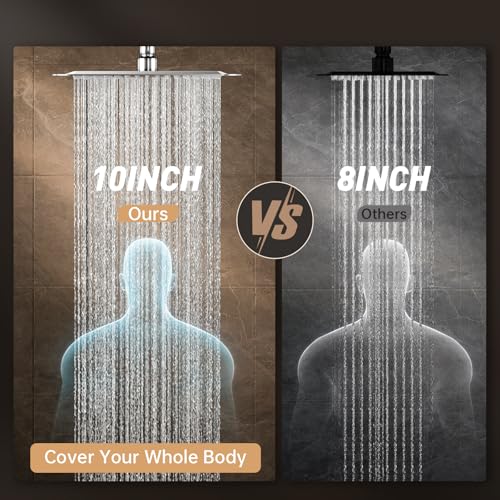Image of Veken All Metal 10 inch Shower Head with Handheld, Luxurious Square Double Rain Shower Heads,Power Wash Wand,Dual High Pressure Detachable Rainfall Showerhead with Spray Combo,Extension Arm,Chrome,Sliver