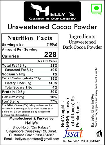 Image of Helly's Raw Unsweetened Cocoa Powder for Cake Making | 900g - Zip Lock Pack | Zero Sugar, Vegan