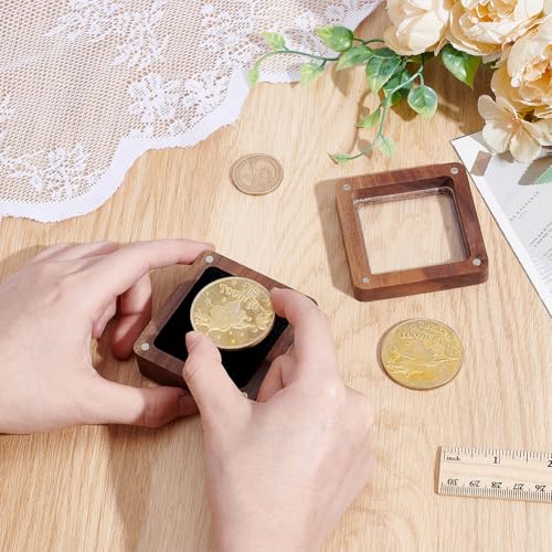 Caja para exhibir monedas de madera con ventana visible miniatura 3