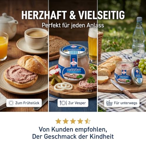 Die Thüringer Leberwurst 130 g – Original Thüringer Rezeptur | Fein-würzige Streichwurst im Glas | DLG Gold prämiert 2016 | Handwerkliche Qualität aus Thüringen