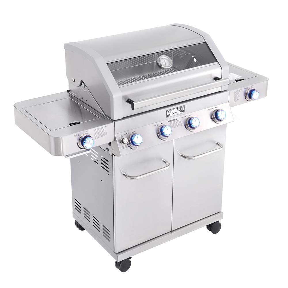 Monument Grills Larger 4+2 Burner Propane Gas Grills Stainless Steel Cabinet Style with Clearview® Lid, Knob Controls, Built-In Thermometer, Infrared Side Sear Burners & Side Burners, Outdoor Use