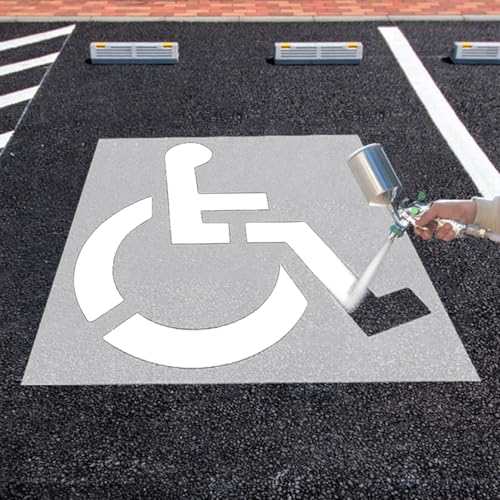 Handicap Parking Stencil 36x36 Reusable Silicone Stencil for Disabled Parking Spaces 1mm Thick Foldable & Flexible - Ideal for Asphalt Concrete Pavement Painting (White Translucent)