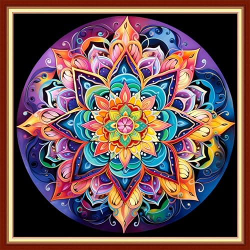 Image of Dooxvey Cross Stitch Kits for Adults Stamped Full Range of Embroidery Starter Kits for Beginners 11CT Printed Cross Stitch Patterns Needlepoint Kits Stamped Crossstitch-Colorful Mandala 18x18 inch