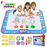 Water Doodle Mat,Extra Large Kid Magic Aqua Drawing Pad,Painting Board with 3 Pens,1 Magic Brush Accessories,Educational Toys Gifts for Boys Girls Toddlers 2 3 4 5 6 7 + Year Old Size 38.5