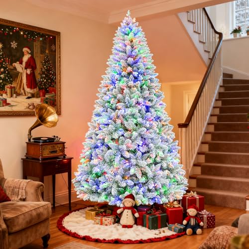 Hykolity 6 ft Prelit Snow Flocked Christmas Tree,...