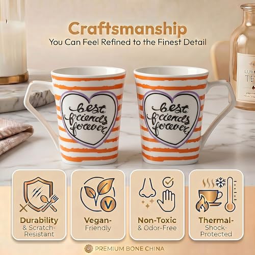 Image of UPC Premium Bone China Coffee Mug Set of 2 | Elegant Ceramic Tea & Coffee Cups for Home, Office & Cafe | Lightweight, Durable, Microwave & Dishwasher Safe Mug Set | Luxury Drinkware Collection