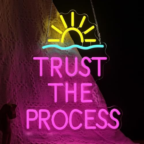 Image of Trust The Process Neon Sign for Wall Decor Motivational Neon Light Sign for Classroom Gym Bedroom Office Inspirational Quote LED Light Signs for Wedding Party Birthday Gift