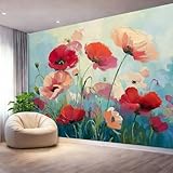 Papier Peint Panoramique Nature, Abstrait Rêve Plantes De Coquelicots Papier Peint Intissé Murale, 400 x 280 cm (L x H) Poster Geant Pour Salon Adulte Chambre D'Enfants Restaurant Décoration, Rose