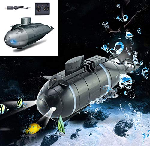helegeSONG Mini RC Submarines with Waterproof LED Light, Diving in Fish Tank Bathtub Pools Lake Ponds 6 Channels Rechargeale Remote Control Submarines Bath Toys for Kids Black Gray