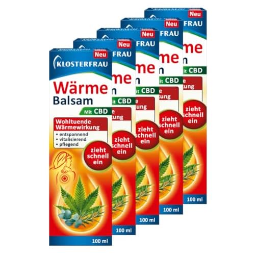 Klosterfrau Wärme Balsam | 5 x 100 ml | mit CBD | Wohltuende Wärmewirkung | Entspannend, vitalisierend und pflegend | Zieht schnell ein