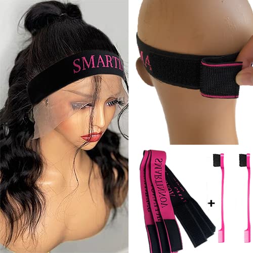 Smartinnov Lace Melting Band for Wig,Elastic Band for Wig Edges,Adjustable Wig Band for Melting Lace,Wig Melt Bands for Lace Front Wig,3pcs Elastic Band for Lace Frontal Melt with 2pcs Baby Hair Brush