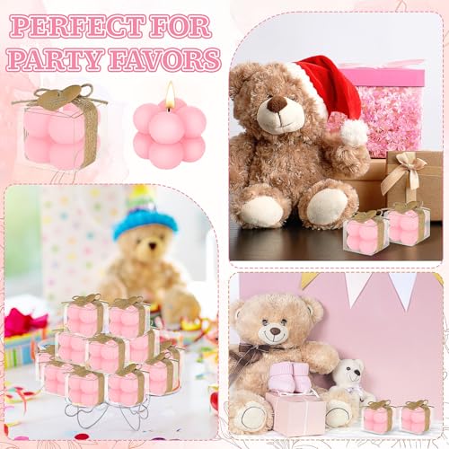 30er Set Kleine Bubble-Kerzen als Gastgeschenke, Mini Duftkerzen Bulk mit Karten & Hanfband für Hochzeit, Taufe, Bridal Shower und Baby Shower Geschenke (Rosa)