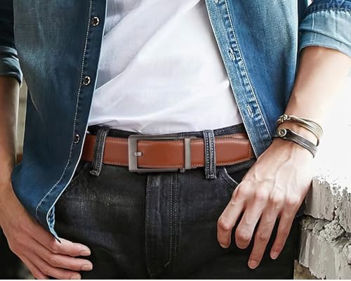 Image of BELTROAD Ratchet Belt Strap for Men Leather Belts Without Buckle | Only 1 3 /8 inch Replacement Belt Strap for 1.5 inch Buckle Men's Adjustable Leather Ratchet Belt for Jeans Pants Dress Casual Gifts