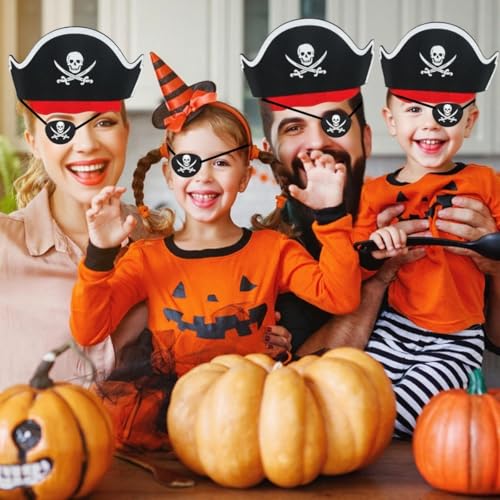 YAFAOCE Pirate Costume Accessory Set with 4pcs Captain Hat Sash Belt Pirate Eye Patch for Halloween Role Play Party