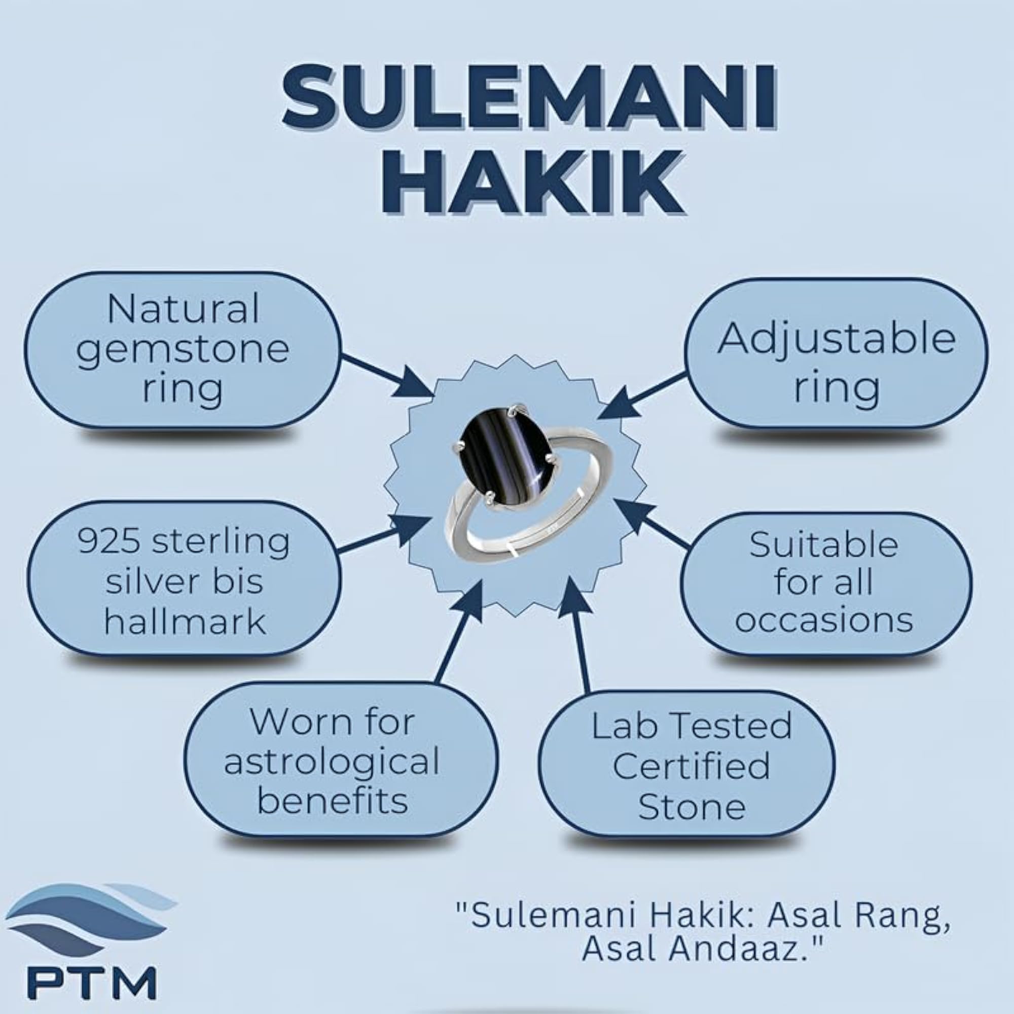 Unisex Natural Sulemani Hakik Adjustable Ring, Certified Gemstone
