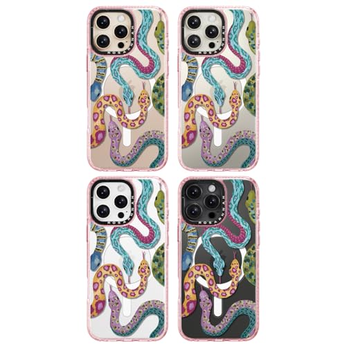 Coque iPhone 16 Pro compatible Magsafe rose motif serpent paillettes 6,3"