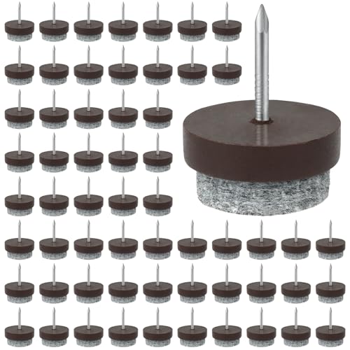 Flintronic 60PCS Furniture Pads Floor Protectors, 20mm Diameter Chair Leg Floor Protectors, 5MM Thick Felt Pads for Furniture Feet with Easy Nail Installation, Non-Slip for Parquet Laminate (Brown)