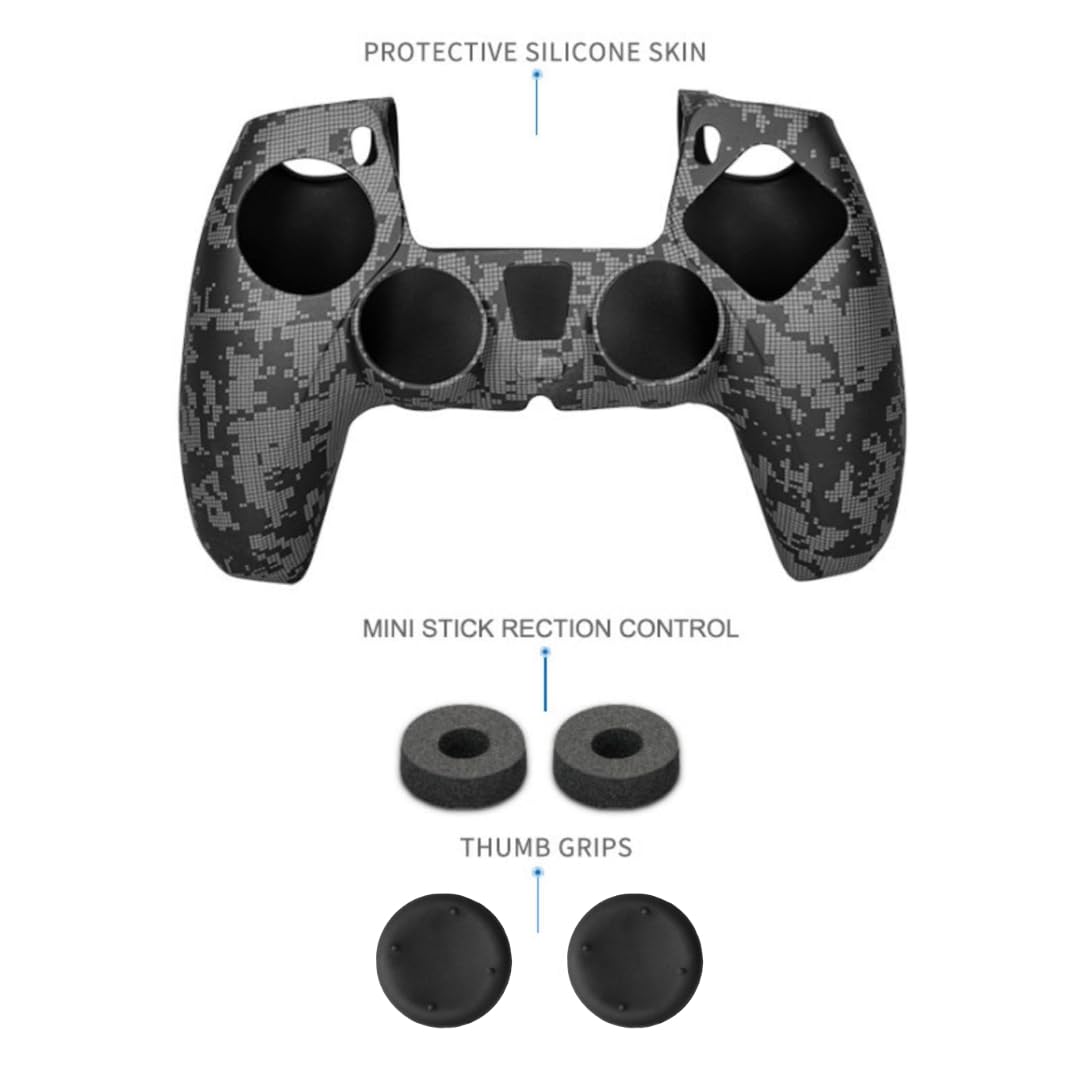 NiTHO Gaming Kit para Mando Playstation 5, Incluye Funda de Silicona, Anillos de Precisión, Empuñaduras para Pulgarantisudor, Agarre Mejorado y Precisión de Puntería para Mando PS5 - Camo