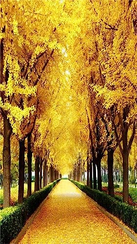Broderie Diamant Grand Format Syiboo Promenade Feuilles Jaunes Kit Peinture Strass DIY 70x140cm