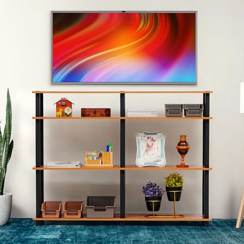 Image of Livzing 4 Tier Wooden TNT TV Entertainment Units | Sturdy Construction | Holds up to 55 inches TV | Multiple Shelves & Open Shelving | Ventilation | Modern TV Stand