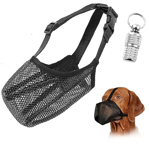 Dog Muzzle, Folded Soft Mesh Dog Muzzle for Small to Medium Sized Large Dogs with Adjustable Straps Fixed Buckles to Prevent Biting Chewing Licking Allows Drinking and Panting(Black, XL)