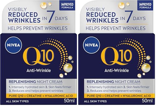 NIVEA Q10 Replenishing Anti-Ageing Night Cream 50ml | Anti-Wrinkle Face Moisturiser | Q10 & Creatine | Skin Firming Formula | Reduces Fine Lines | 24-Hour Nourishment | Suitable for All Skin Types
