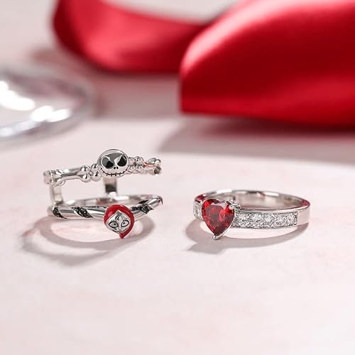 Todenb Skull Cute Christmas Ring, Halloween Ring Nightmare Before Christmas Ring, Christmas Rhinestone Finger Ring 2 In 1 Skeleton Ring (5, Red) #TOP1