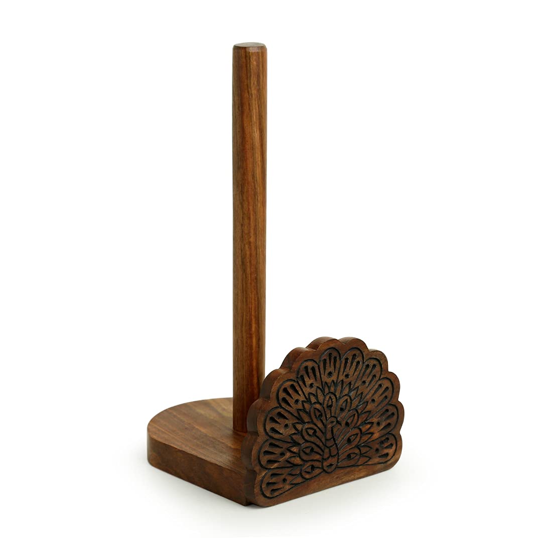 ExclusiveLane 'The Dancing Peacock' Hand Carved Kitchen Paper Roll Stand in Sheesham Wood - Kitchen Tissue Roll Holder Decorative Kitchen Napkin Roll Holder Wooden Napkin Stand — Amazon image 2