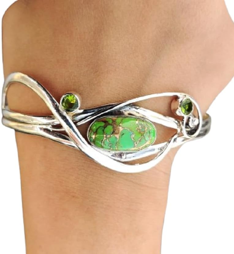 Green Copper Turquoise Bangle, 925 Silver Field Bangle, Handmade Bangle, Women Bangle, Adjustable Bangle, Everyday Bangle, Silver Bracelet Jewelry