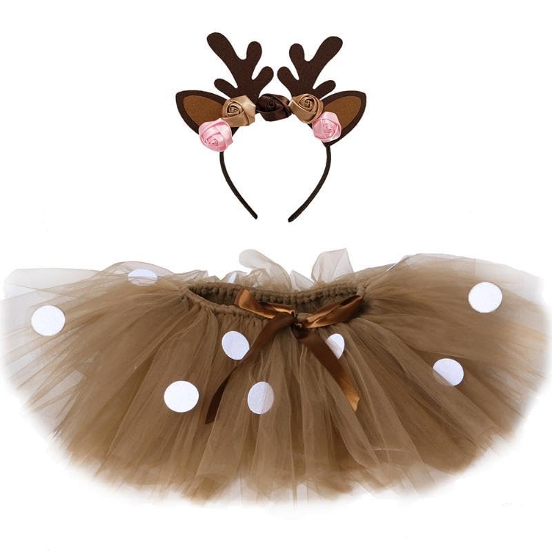 Hifot Reindeer Costume Kids,Reindeer Antlers Headband Tutu Skirt Fancy Dress for Girls Halloween Costume Christmas Party Dress Up Outfit - Image 4