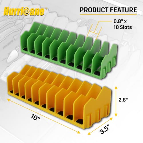 Image of HURRICANE Pliers Organizer Rack, Pliers Cutters Organizer with Non-Slip Rubber Base, Keep Tools Organized in Drawers, 2 Pack, Extendable Design, Fit 3'H Drawers and More,Yellow and Green