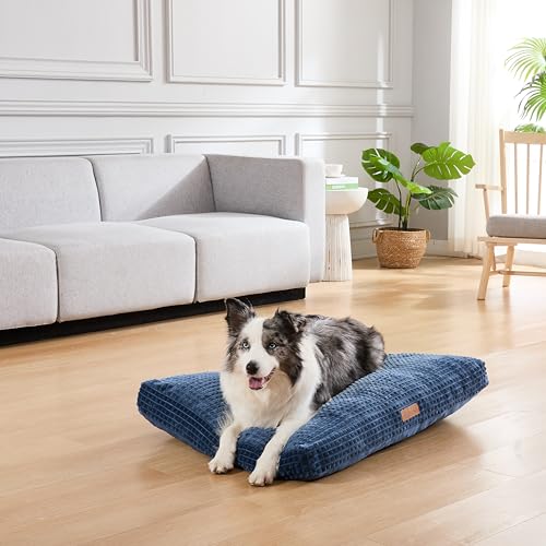 Image of Modern Threads Ultra Plush Orthopedic Memory Foam Pillow Bed for Large Dogs with Supportive Filling and Stylish Textured Design, Blue, (42 inch L x 30 inch W x 5 inch Th)