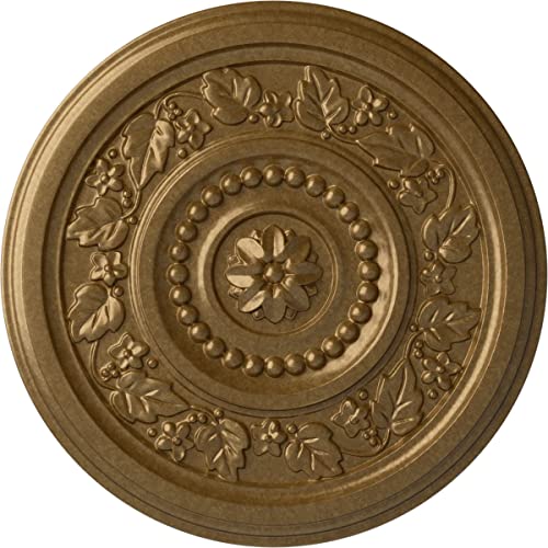 Ekena Millwork 16 1/8"OD x 5/8"P Marseille Ceiling Medallion Fits Canopies up to 4 1/4" Ceiling Medallion, Pale Gold