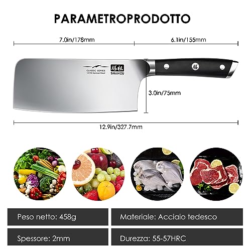 SHAN ZU Coltello da Cucina 20cm,Coltelli da Chef Coltelli da Cuoco Lama Acciaio Inossidabile Tedesco da 8'', Manico Ergonomico in Legno, per Tagliare Verdure, Carne e Frutta - immagine 4