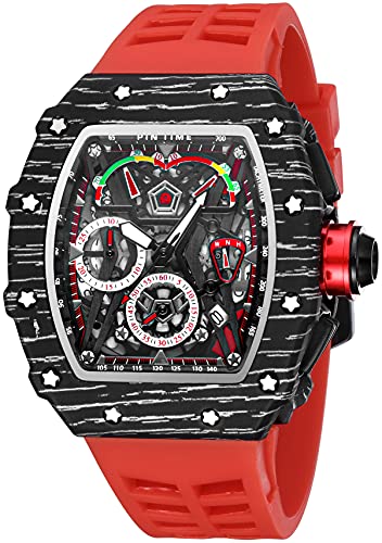 Montre chronographe homme japonaise en caoutchouc noir rouge