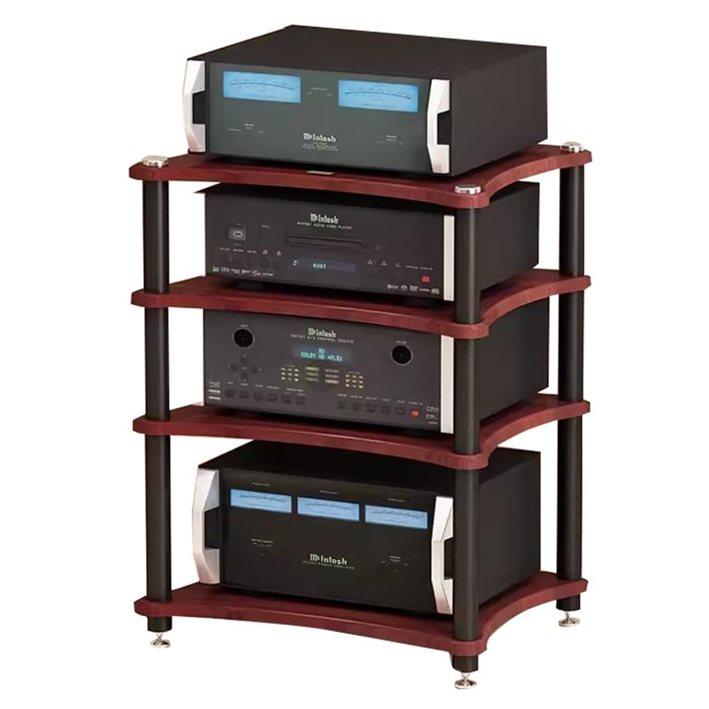 Meuble Audio Hi-Fi à 4 niveaux rouge 60x48x82 cm pour tourne-disque et multimédia
