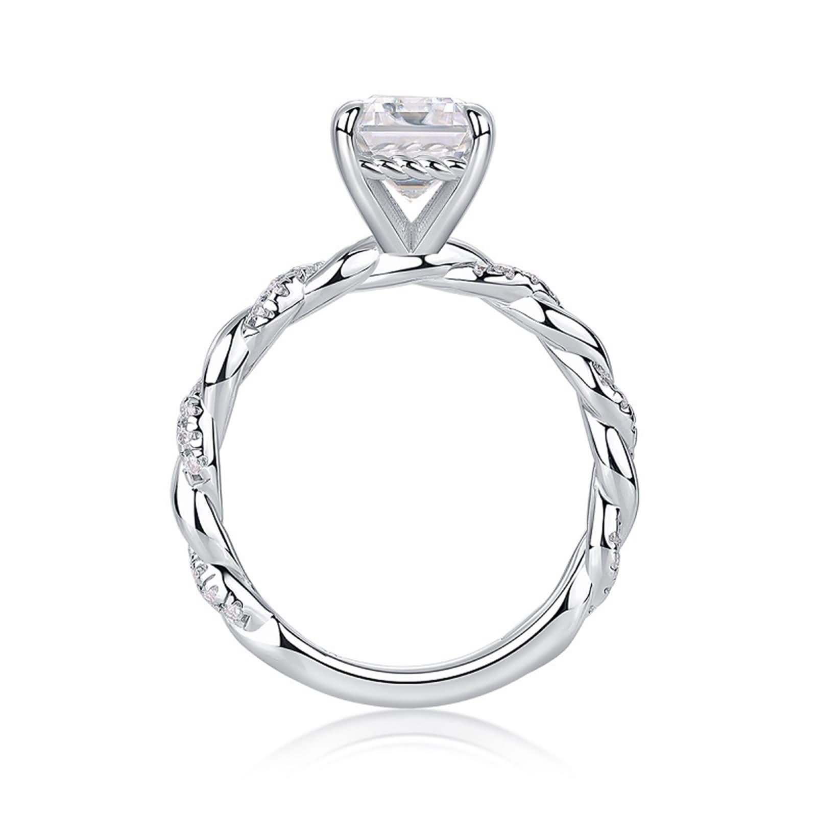 Cute Rings, Eheringe Verdrehter Ring mit 7 X 9 mm Großem Rechteckigem Moissanit 2.5Ct Silber 18K Weißgold Größe 47 (15.0)