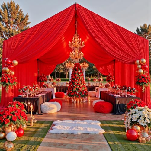 4 Panels 5ftx30ft Red Ceiling Drapes for Valentine’s Day Decoration