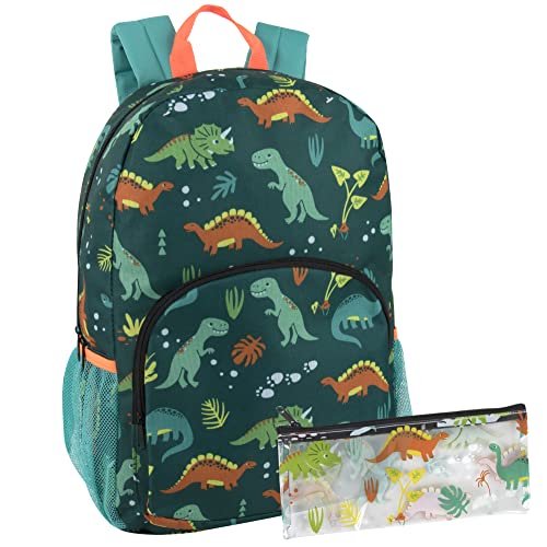 Trail Maker Boys Backpack And Pencil Case Set For Kindergarten, Elementary School, 17 Inch Kids Backpack With Side Pockets (Goofy Grinning Dinos) #TOP6