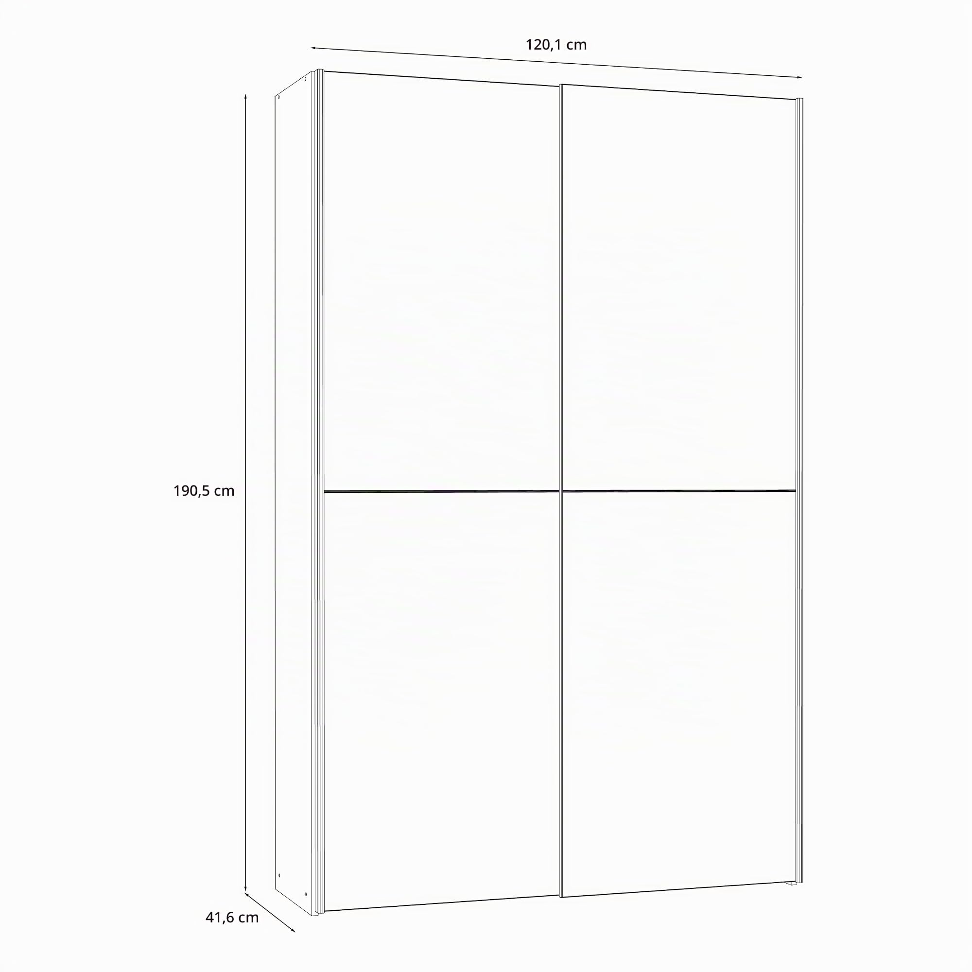 Forte OZZULA Kleiderschrank 120, 2-türiger Schwebetürenschrank, Einlegeböden und Kleiderstange, Holzwerkstoff, Sonoma Eiche Holzdekor, Weiß, 120,1 cm breit, 190,5 cm hoch, 41,6 cm tief