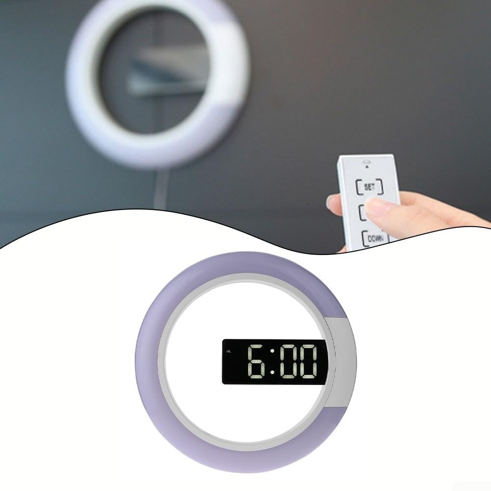 SPORTARC Horloge murale élégante à affichage numérique LED miroir creux design réglable 7 couleurs lumière télécommande