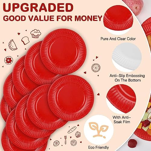 Image of PRETTY UR PARTY Red Paper Plates, 9inch Biodegradable Round Party Plates, Disposable Paper Plates for Cakes, Dessert, Snack, Fruits, 9 inch - Pack of 20 pcs