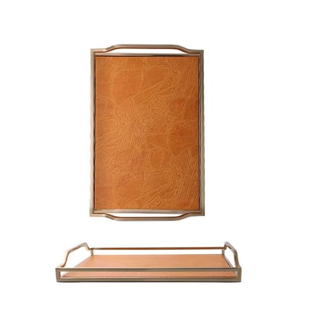 Bandejas Servir Comida Bandeja Nórdica con Asa Dorada, De Té Metal Y Cuero For El Hogar, Almacenamiento Creativa For La Entrada Mesa Cama(B)